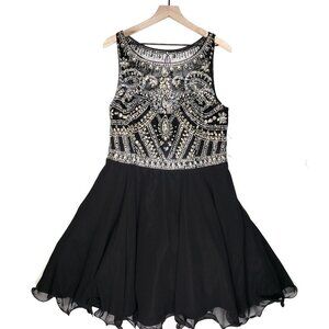 NEW Dancing Queen Beaded Mini Party Prom Dress XXXL 16 Black Faux Rhinestone NWT